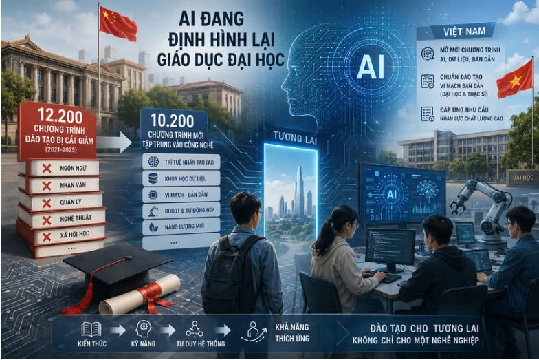 Hơn 12.000 ngành học bị xóa bỏ tại Trung Quốc: AI đang định hình lại đại học tương lai như thế nào?